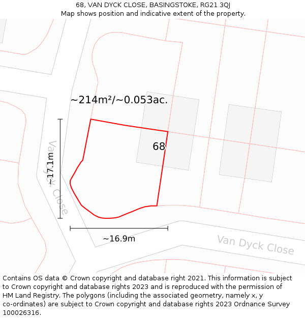 68, VAN DYCK CLOSE, BASINGSTOKE, RG21 3QJ: Plot and title map