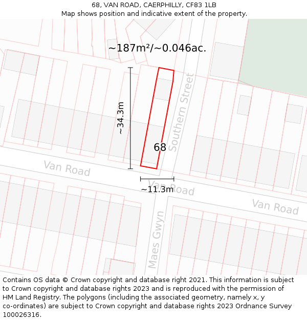 68, VAN ROAD, CAERPHILLY, CF83 1LB: Plot and title map