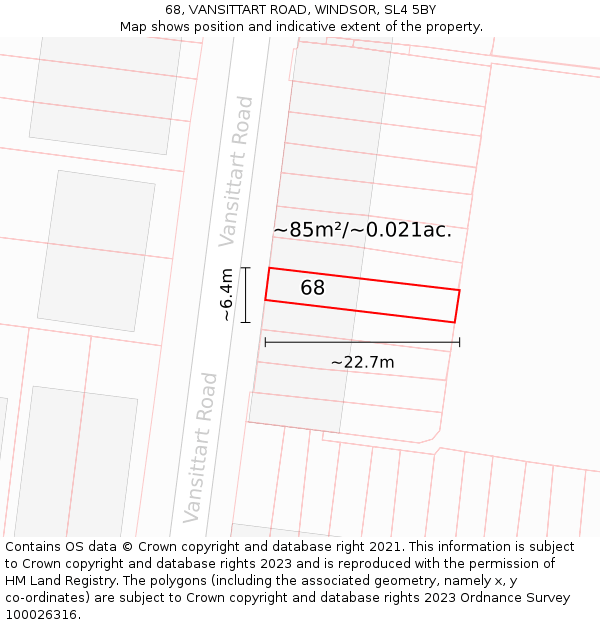 68, VANSITTART ROAD, WINDSOR, SL4 5BY: Plot and title map