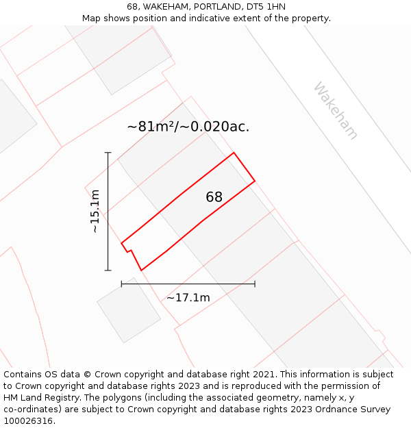 68, WAKEHAM, PORTLAND, DT5 1HN: Plot and title map