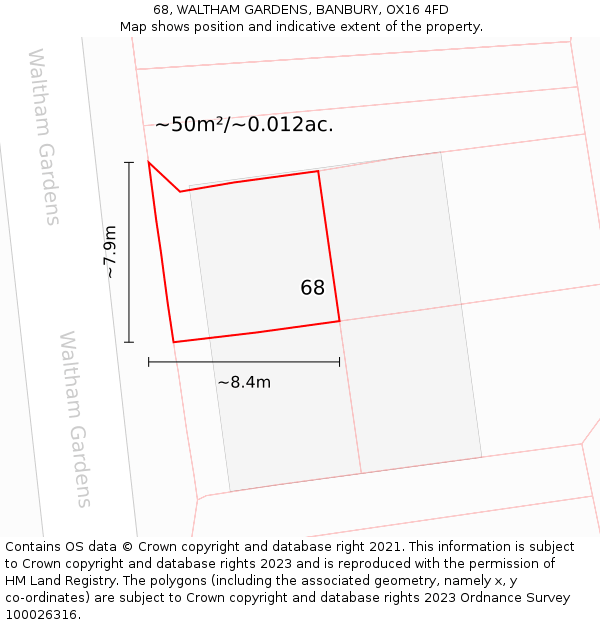 68, WALTHAM GARDENS, BANBURY, OX16 4FD: Plot and title map
