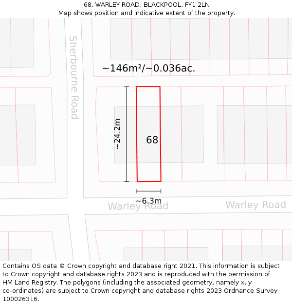 68, WARLEY ROAD, BLACKPOOL, FY1 2LN: Plot and title map