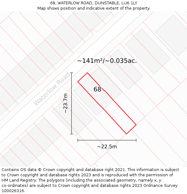 68, WATERLOW ROAD, DUNSTABLE, LU6 1LY: Plot and title map