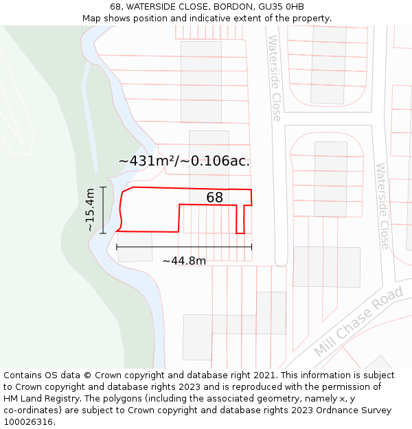 68, WATERSIDE CLOSE, BORDON, GU35 0HB: Plot and title map