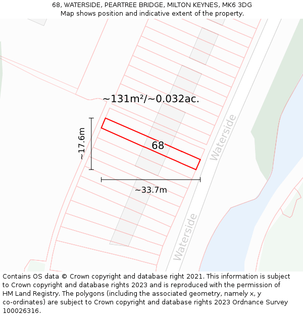 68, WATERSIDE, PEARTREE BRIDGE, MILTON KEYNES, MK6 3DG: Plot and title map