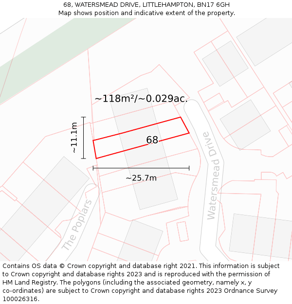 68, WATERSMEAD DRIVE, LITTLEHAMPTON, BN17 6GH: Plot and title map