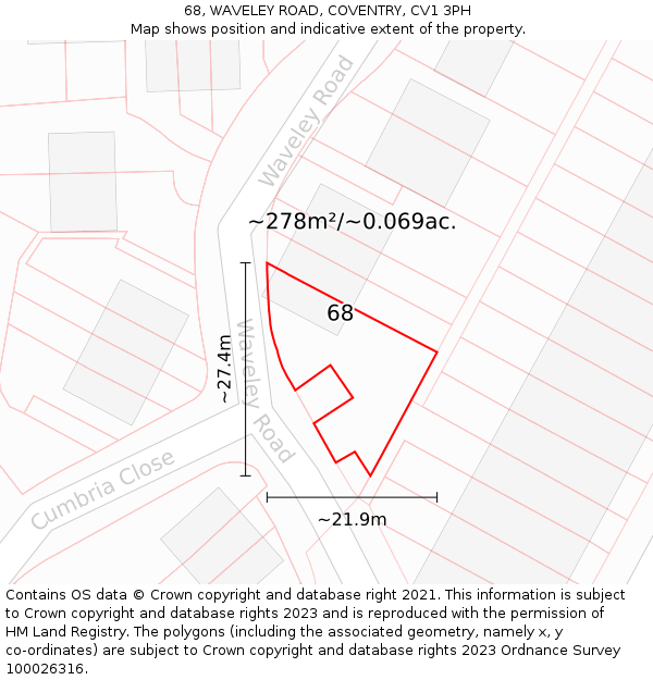 68, WAVELEY ROAD, COVENTRY, CV1 3PH: Plot and title map