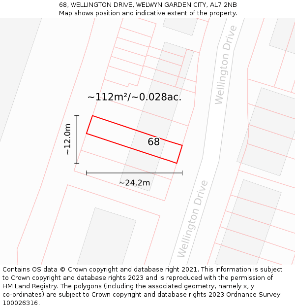 68, WELLINGTON DRIVE, WELWYN GARDEN CITY, AL7 2NB: Plot and title map