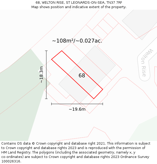 68, WELTON RISE, ST LEONARDS-ON-SEA, TN37 7RF: Plot and title map