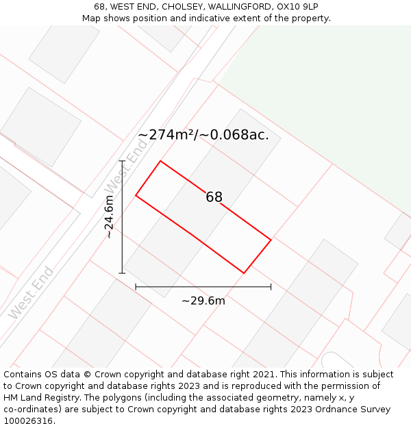 68, WEST END, CHOLSEY, WALLINGFORD, OX10 9LP: Plot and title map