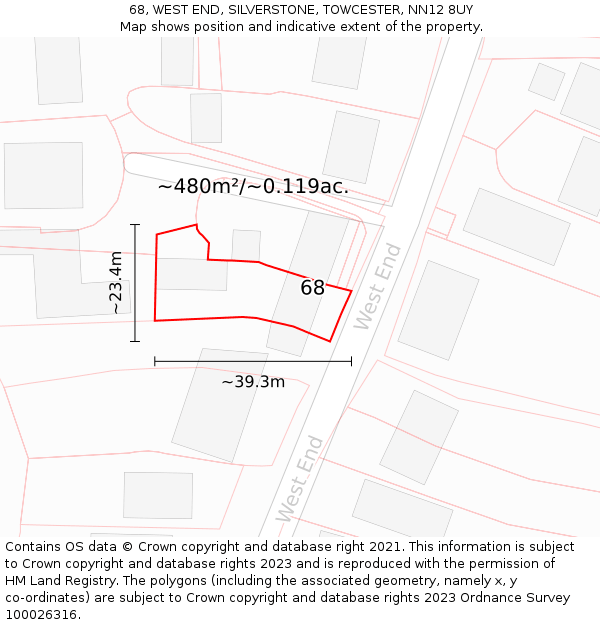 68, WEST END, SILVERSTONE, TOWCESTER, NN12 8UY: Plot and title map