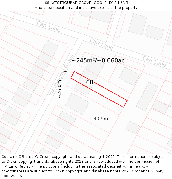 68, WESTBOURNE GROVE, GOOLE, DN14 6NB: Plot and title map