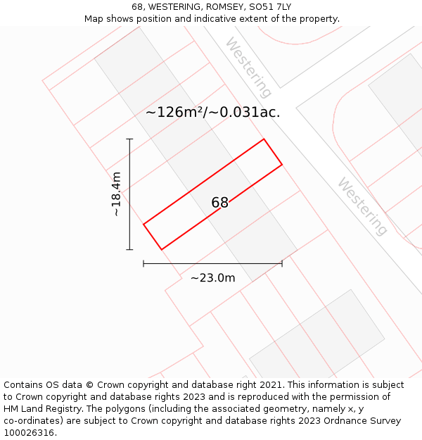 68, WESTERING, ROMSEY, SO51 7LY: Plot and title map