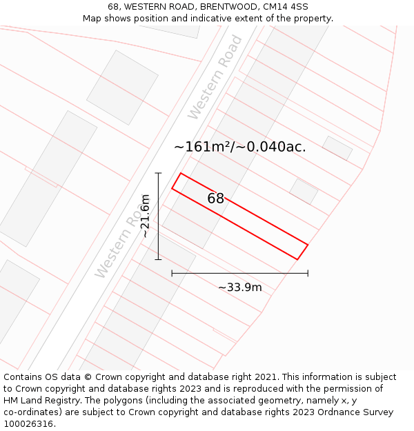 68, WESTERN ROAD, BRENTWOOD, CM14 4SS: Plot and title map
