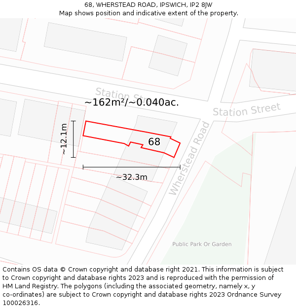 68, WHERSTEAD ROAD, IPSWICH, IP2 8JW: Plot and title map