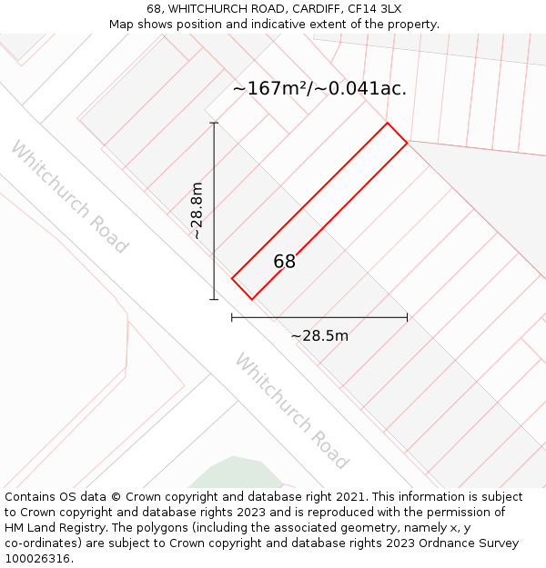 68, WHITCHURCH ROAD, CARDIFF, CF14 3LX: Plot and title map