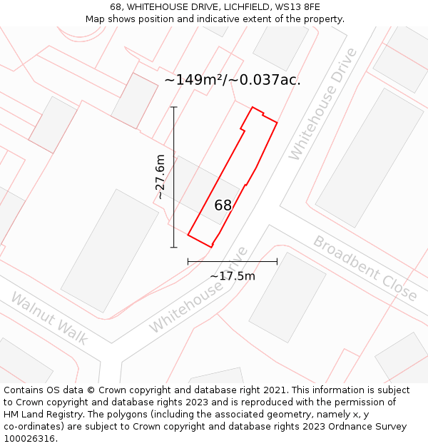 68, WHITEHOUSE DRIVE, LICHFIELD, WS13 8FE: Plot and title map