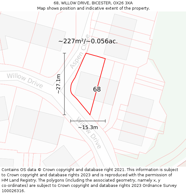 68, WILLOW DRIVE, BICESTER, OX26 3XA: Plot and title map