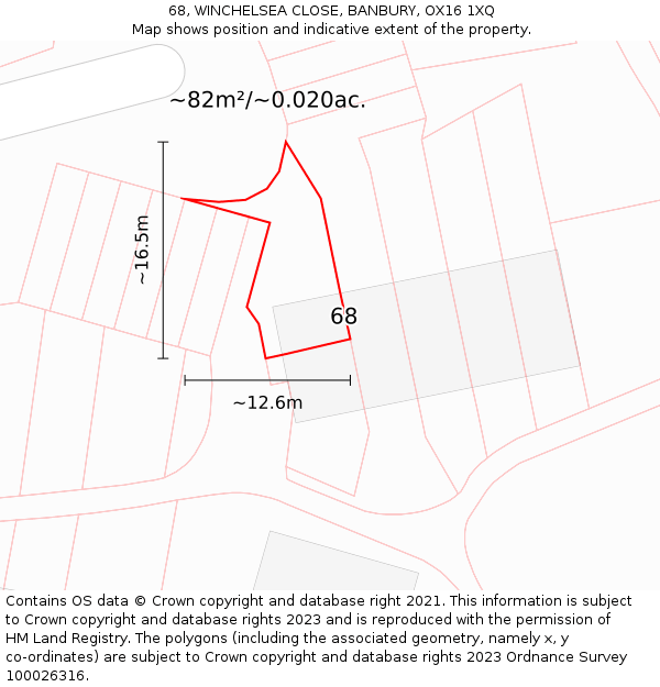 68, WINCHELSEA CLOSE, BANBURY, OX16 1XQ: Plot and title map