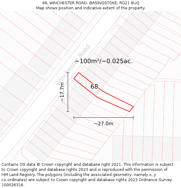 68, WINCHESTER ROAD, BASINGSTOKE, RG21 8UQ: Plot and title map