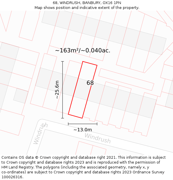 68, WINDRUSH, BANBURY, OX16 1PN: Plot and title map