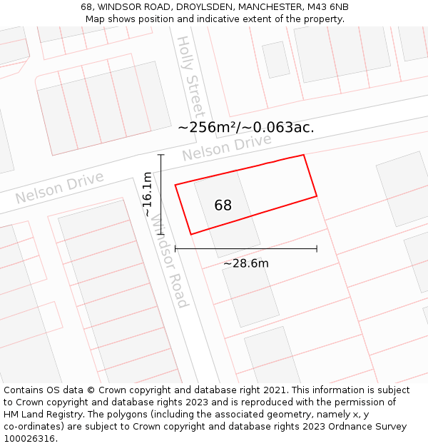 68, WINDSOR ROAD, DROYLSDEN, MANCHESTER, M43 6NB: Plot and title map