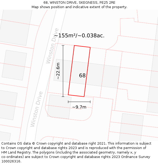 68, WINSTON DRIVE, SKEGNESS, PE25 2RE: Plot and title map