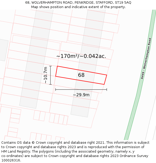 68, WOLVERHAMPTON ROAD, PENKRIDGE, STAFFORD, ST19 5AQ: Plot and title map