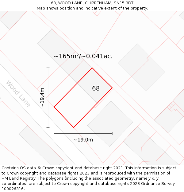 68, WOOD LANE, CHIPPENHAM, SN15 3DT: Plot and title map