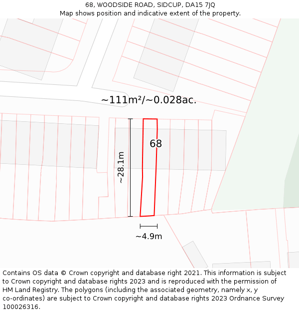 68, WOODSIDE ROAD, SIDCUP, DA15 7JQ: Plot and title map