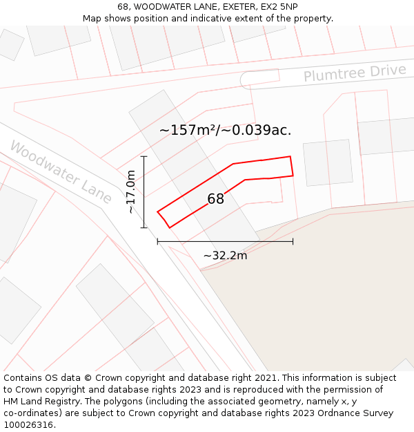 68, WOODWATER LANE, EXETER, EX2 5NP: Plot and title map