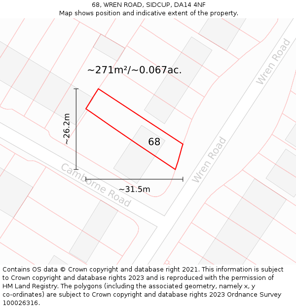 68, WREN ROAD, SIDCUP, DA14 4NF: Plot and title map