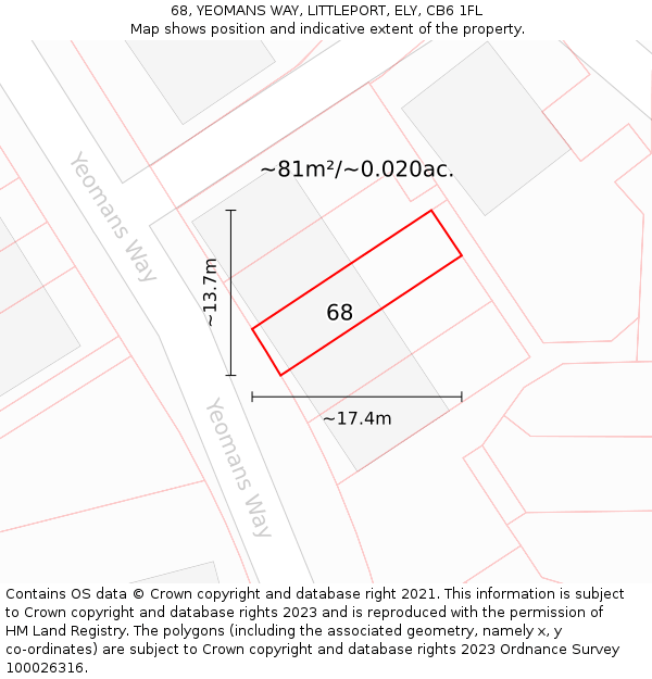 68, YEOMANS WAY, LITTLEPORT, ELY, CB6 1FL: Plot and title map
