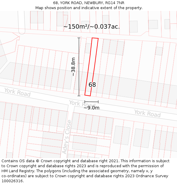 68, YORK ROAD, NEWBURY, RG14 7NR: Plot and title map