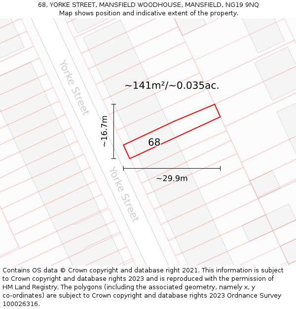 68, YORKE STREET, MANSFIELD WOODHOUSE, MANSFIELD, NG19 9NQ: Plot and title map