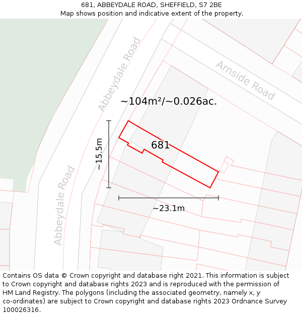 681, ABBEYDALE ROAD, SHEFFIELD, S7 2BE: Plot and title map
