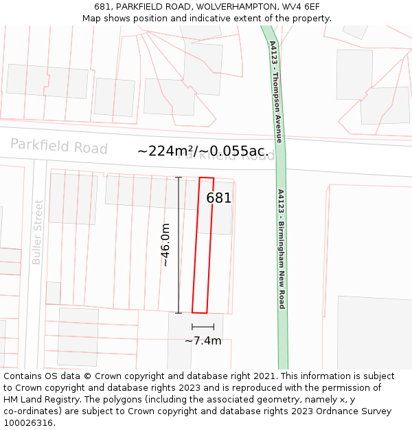 681, PARKFIELD ROAD, WOLVERHAMPTON, WV4 6EF: Plot and title map