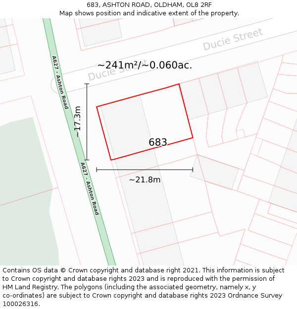 683, ASHTON ROAD, OLDHAM, OL8 2RF: Plot and title map