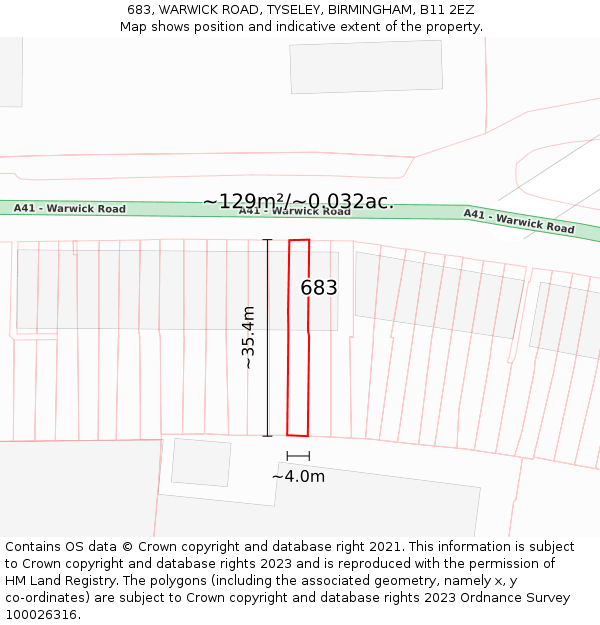 683, WARWICK ROAD, TYSELEY, BIRMINGHAM, B11 2EZ: Plot and title map