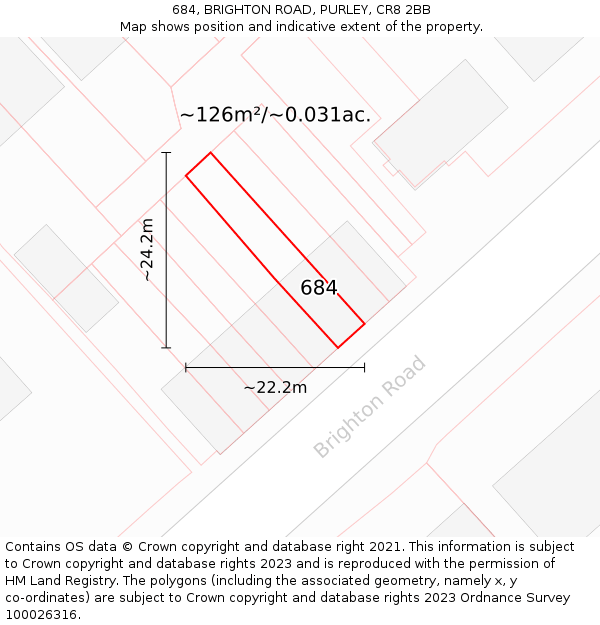 684, BRIGHTON ROAD, PURLEY, CR8 2BB: Plot and title map