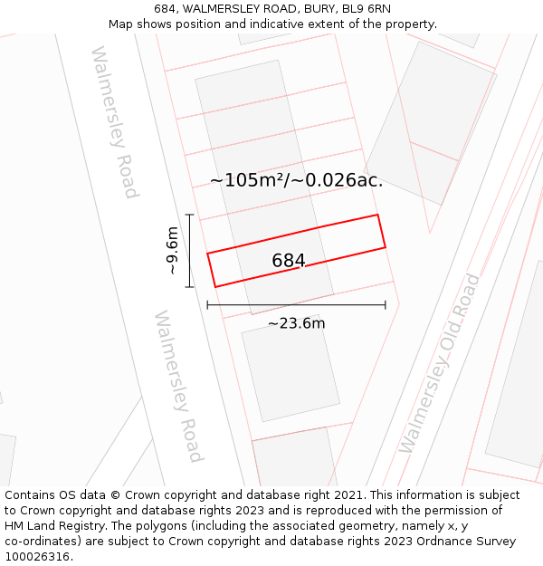 684, WALMERSLEY ROAD, BURY, BL9 6RN: Plot and title map