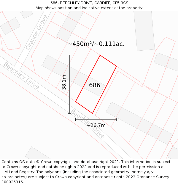 686, BEECHLEY DRIVE, CARDIFF, CF5 3SS: Plot and title map