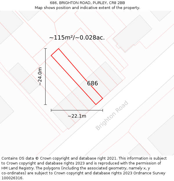 686, BRIGHTON ROAD, PURLEY, CR8 2BB: Plot and title map