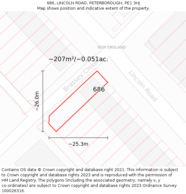 686, LINCOLN ROAD, PETERBOROUGH, PE1 3HJ: Plot and title map