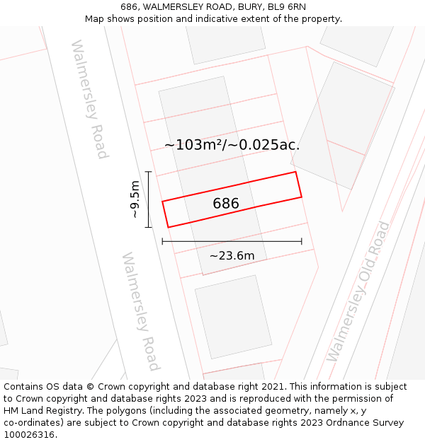 686, WALMERSLEY ROAD, BURY, BL9 6RN: Plot and title map