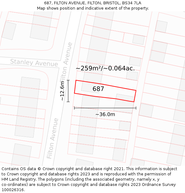 687, FILTON AVENUE, FILTON, BRISTOL, BS34 7LA: Plot and title map