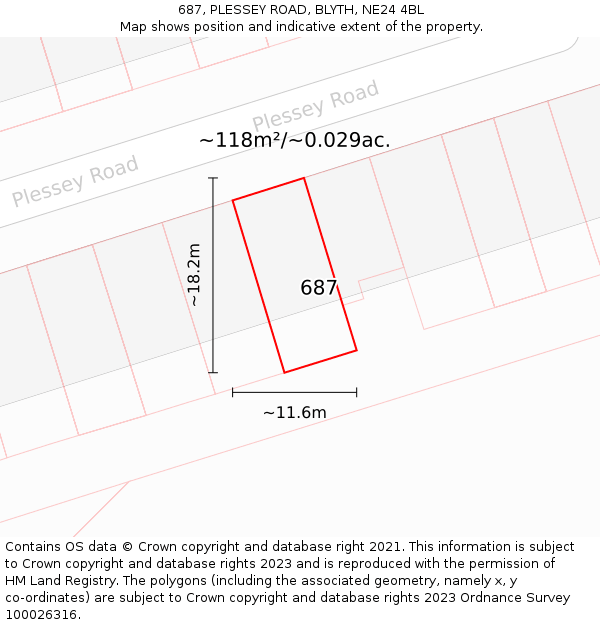 687, PLESSEY ROAD, BLYTH, NE24 4BL: Plot and title map