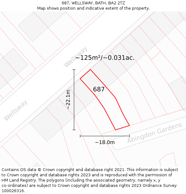 687, WELLSWAY, BATH, BA2 2TZ: Plot and title map