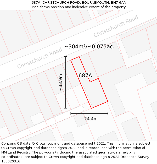 687A, CHRISTCHURCH ROAD, BOURNEMOUTH, BH7 6AA: Plot and title map