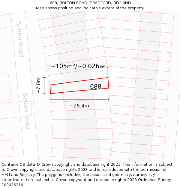 688, BOLTON ROAD, BRADFORD, BD3 0ND: Plot and title map
